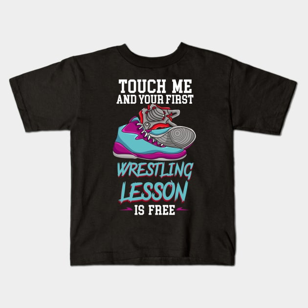 WRESTLING: First Wrestling Lesson Kids T-Shirt by woormle